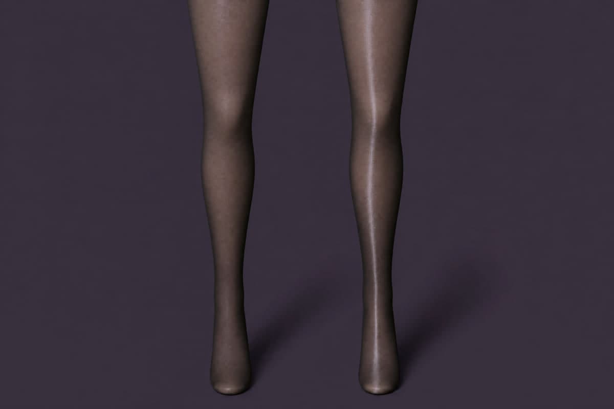 Two identical leg forms at the same denier under one light, the left matt and the right glossy