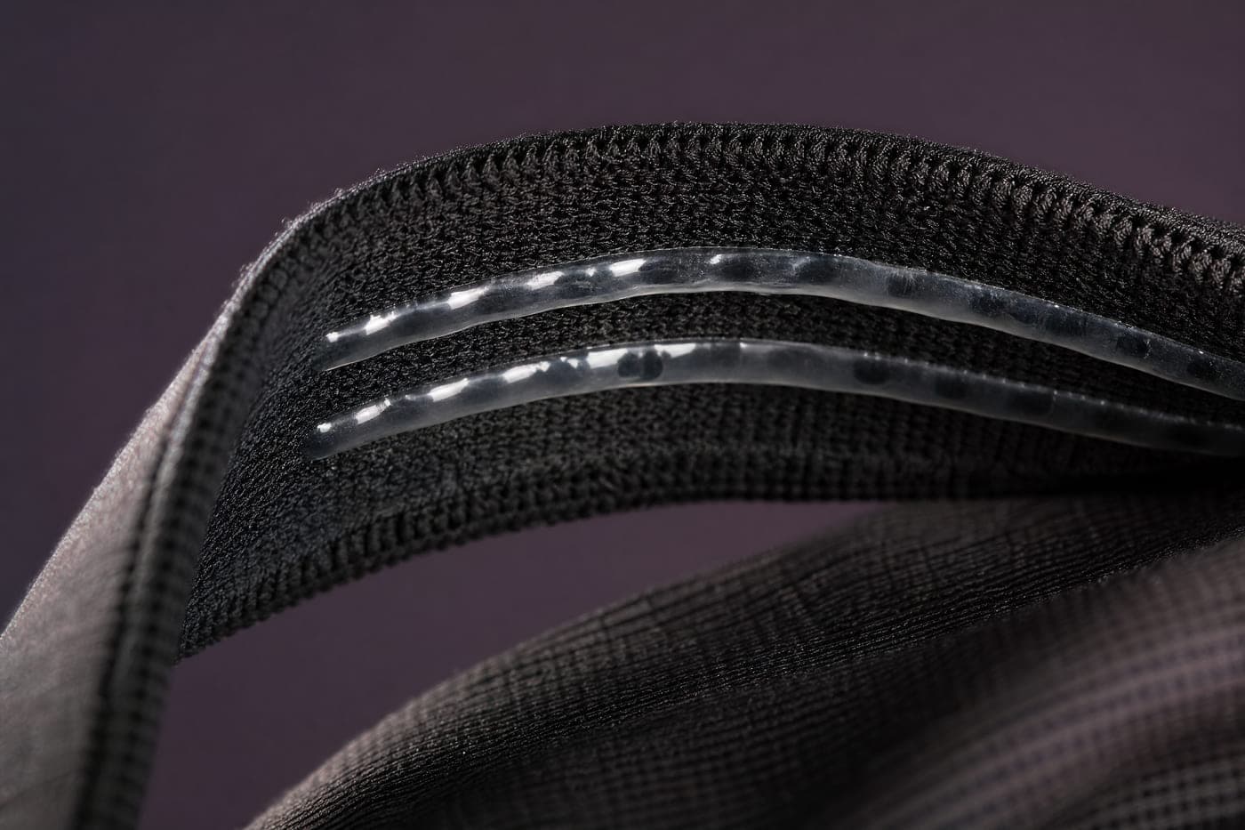 Macro photograph of the silicone strips bonded inside the knitted welt